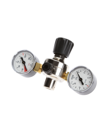 Forsiden af en gasregulator, der passer til den argon gasflaske og WineStation der sælges på siden